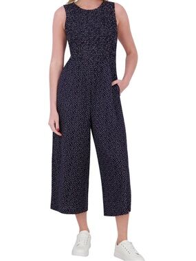 Andrew Marc Women's Polka Dot Sleeveless Navy Blue Jumpsuit  L 100% Viscose